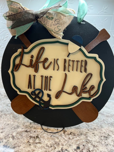 Life is Better at the Lake Door Hanger (Brown/Green)