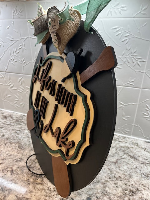 Life is Better at the Lake Door Hanger (Brown/Green)