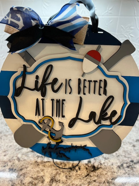 Life is Better at the Lake Door Hanger (White/Blue)