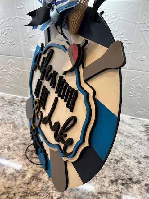 Life is Better at the Lake Door Hanger (White/Blue)