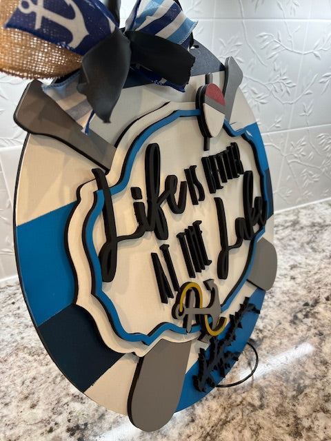 Life is Better at the Lake Door Hanger (White/Blue)