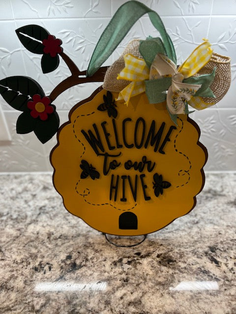 Welcome to Our Hive Door Hanger